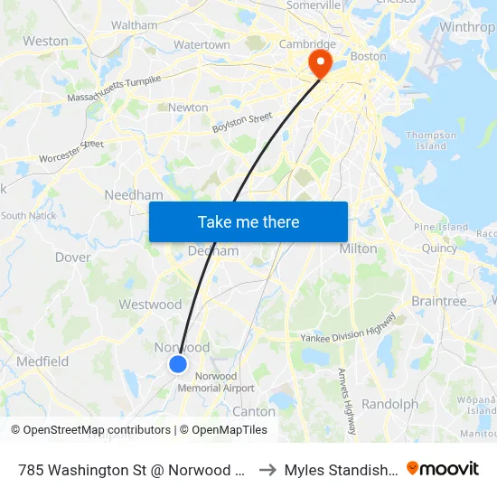 785 Washington St @ Norwood Hospital to Myles Standish Hall map