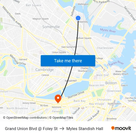 Grand Union Blvd @ Foley St to Myles Standish Hall map