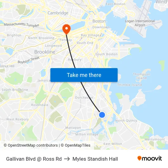 Gallivan Blvd @ Ross Rd to Myles Standish Hall map