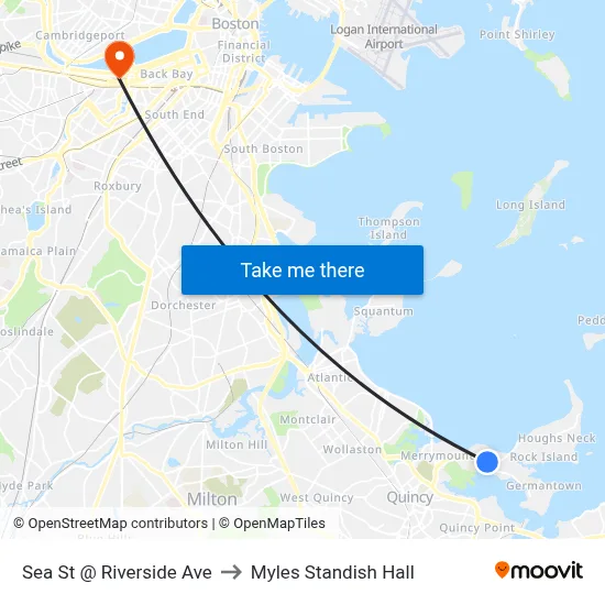 Sea St @ Riverside Ave to Myles Standish Hall map