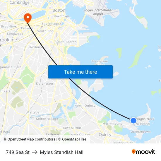 749 Sea St to Myles Standish Hall map