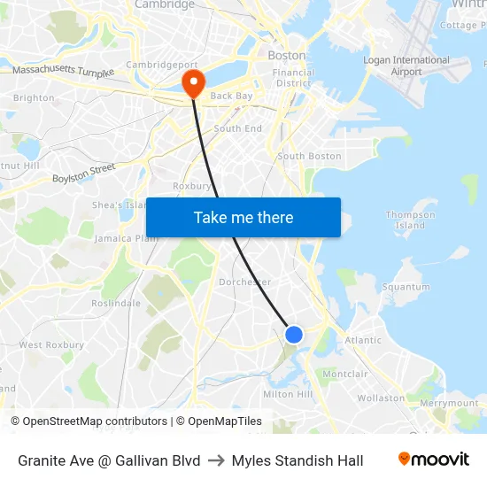 Granite Ave @ Gallivan Blvd to Myles Standish Hall map