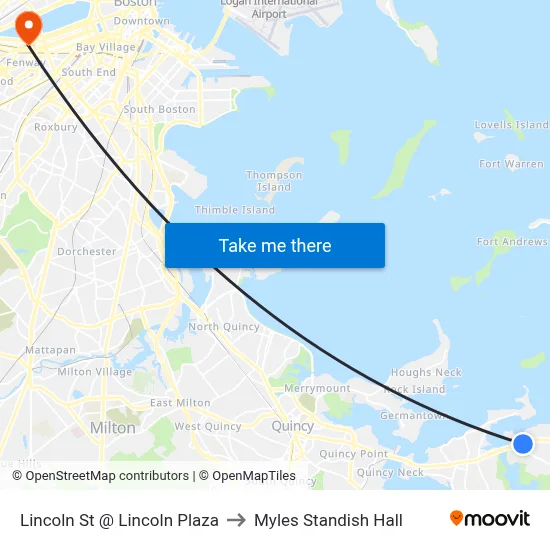 Lincoln St @ Lincoln Plaza to Myles Standish Hall map