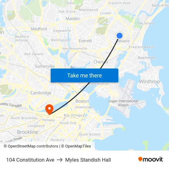 104 Constitution Ave to Myles Standish Hall map