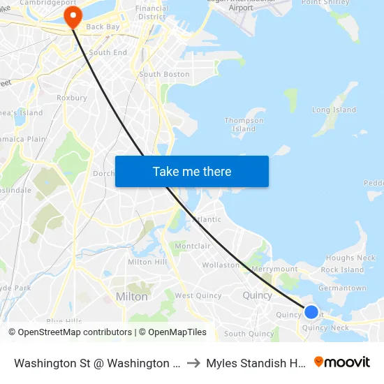 Washington St @ Washington Ct to Myles Standish Hall map
