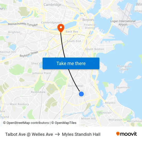 Talbot Ave @ Welles Ave to Myles Standish Hall map