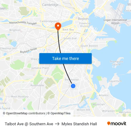 Talbot Ave @ Southern Ave to Myles Standish Hall map