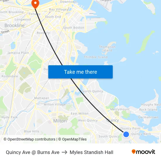 Quincy Ave @ Burns Ave to Myles Standish Hall map