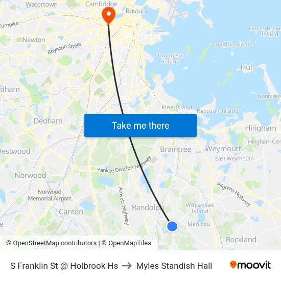 S Franklin St @ Holbrook Hs to Myles Standish Hall map