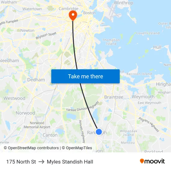 175 North St to Myles Standish Hall map