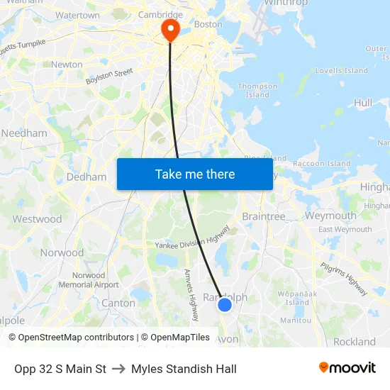 Opp 32 S Main St to Myles Standish Hall map