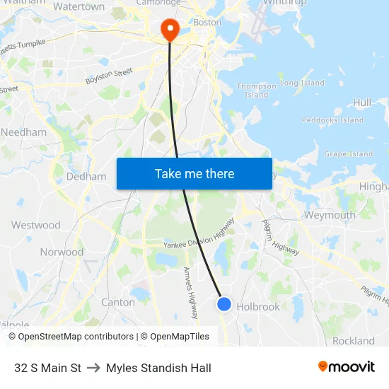 32 S Main St to Myles Standish Hall map