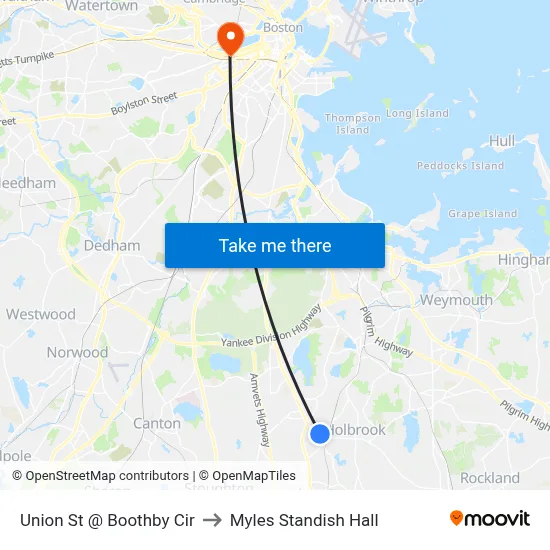 Union St @ Boothby Cir to Myles Standish Hall map