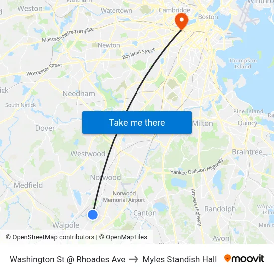 Washington St @ Rhoades Ave to Myles Standish Hall map