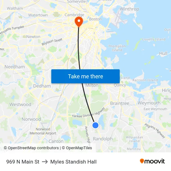 969 N Main St to Myles Standish Hall map