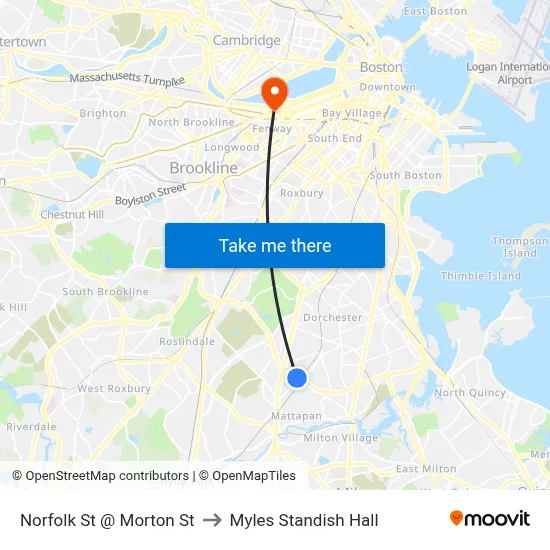 Norfolk St @ Morton St to Myles Standish Hall map