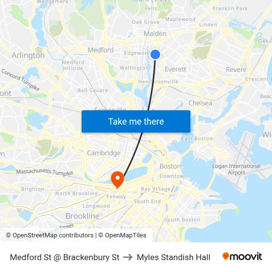 Medford St @ Brackenbury St to Myles Standish Hall map