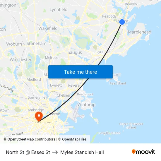North St @ Essex St to Myles Standish Hall map