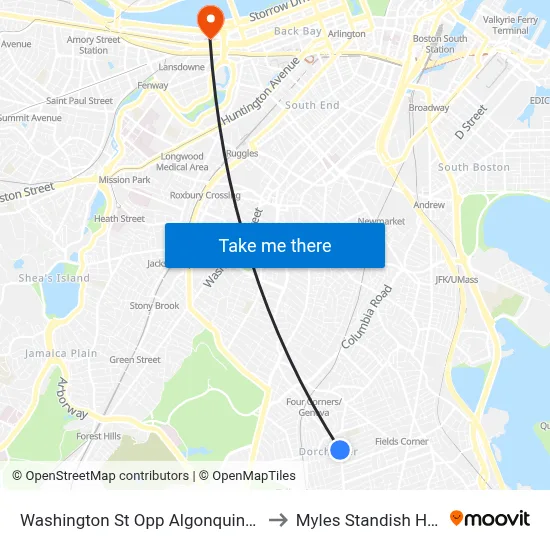 Washington St Opp Algonquin St to Myles Standish Hall map