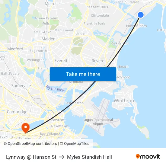 Lynnway @ Hanson St to Myles Standish Hall map