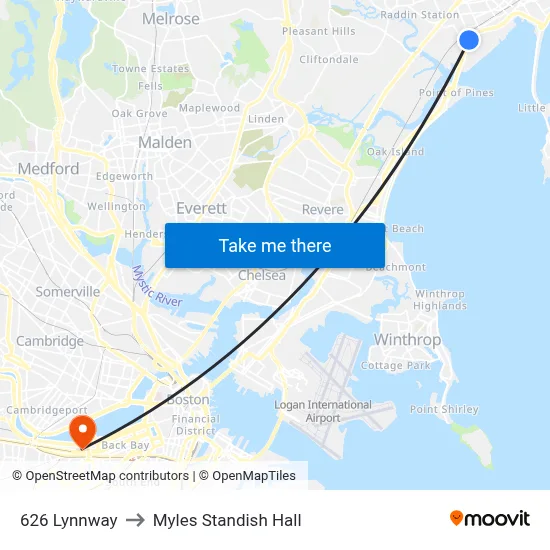 626 Lynnway to Myles Standish Hall map