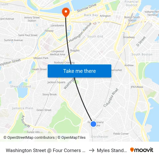Washington Street @ Four Corners / Geneva Station to Myles Standish Hall map