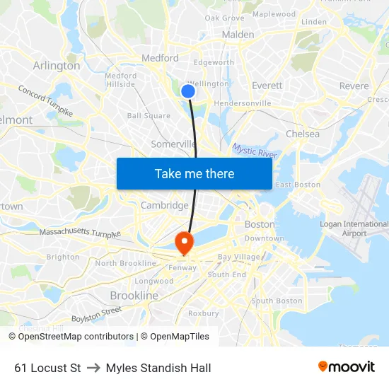 61 Locust St to Myles Standish Hall map