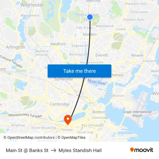 Main St @ Banks St to Myles Standish Hall map