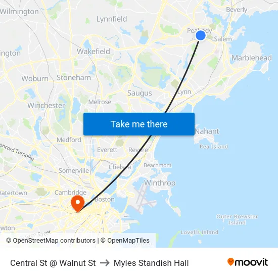 Central St @ Walnut St to Myles Standish Hall map