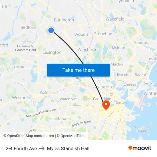 2-4 Fourth Ave to Myles Standish Hall map
