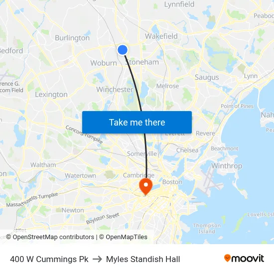 400 W Cummings Pk to Myles Standish Hall map