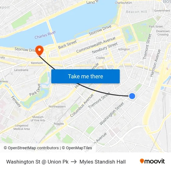 Washington St @ Union Pk to Myles Standish Hall map