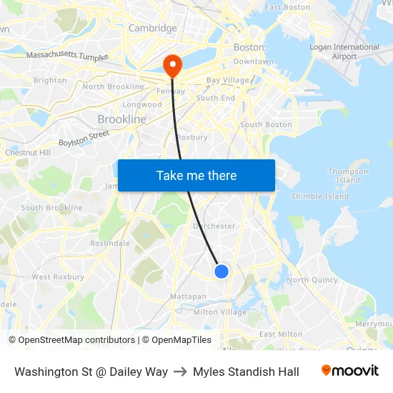 Washington St @ Dailey Way to Myles Standish Hall map