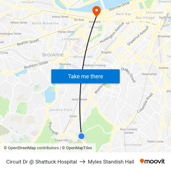 Circuit Dr @ Shattuck Hospital to Myles Standish Hall map