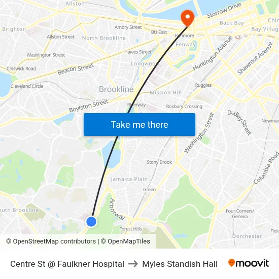 Centre St @ Faulkner Hospital to Myles Standish Hall map