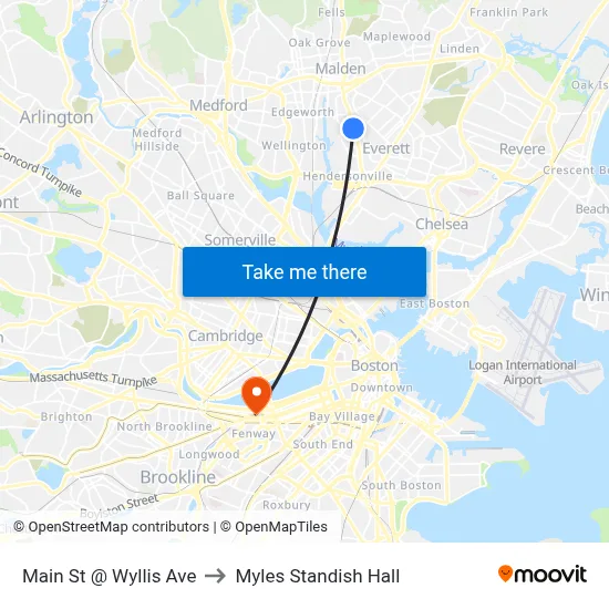 Main St @ Wyllis Ave to Myles Standish Hall map