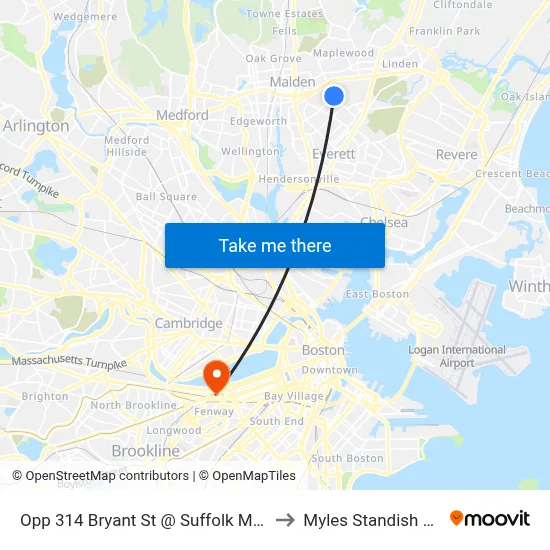 Opp 314 Bryant St @ Suffolk Manor to Myles Standish Hall map