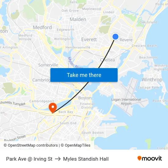 Park Ave @ Irving St to Myles Standish Hall map