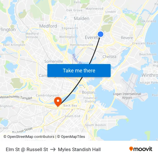 Elm St @ Russell St to Myles Standish Hall map