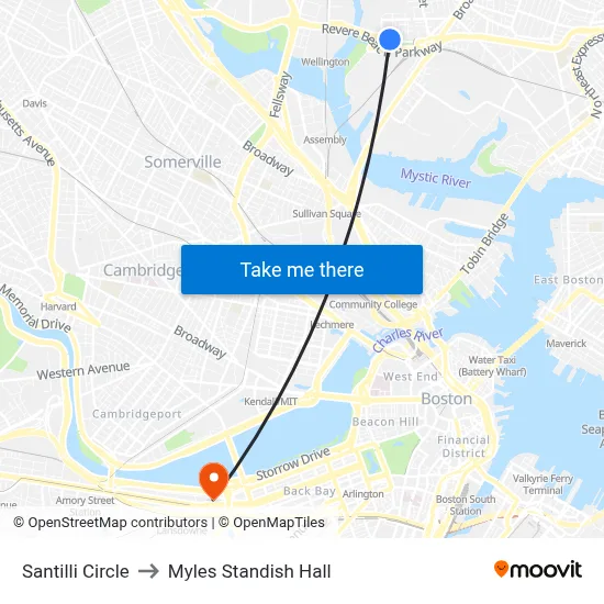 Santilli Circle to Myles Standish Hall map