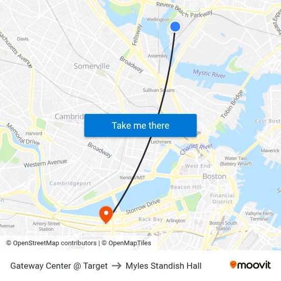 Gateway Center @ Target to Myles Standish Hall map