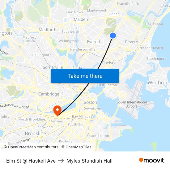 Elm St @ Haskell Ave to Myles Standish Hall map