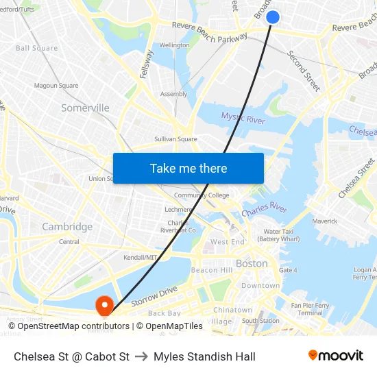 Chelsea St @ Cabot St to Myles Standish Hall map