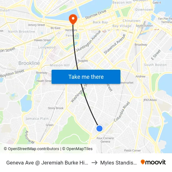Geneva Ave @ Jeremiah Burke High School to Myles Standish Hall map