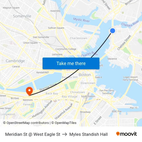 Meridian St @ West Eagle St to Myles Standish Hall map