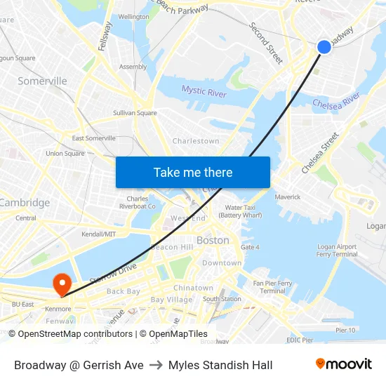 Broadway @ Gerrish Ave to Myles Standish Hall map