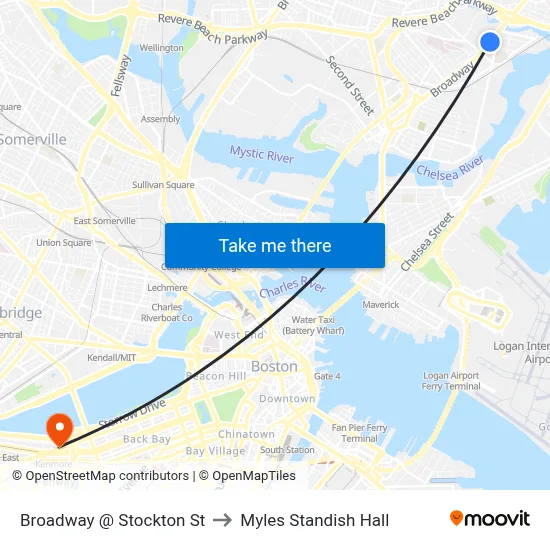 Broadway @ Stockton St to Myles Standish Hall map