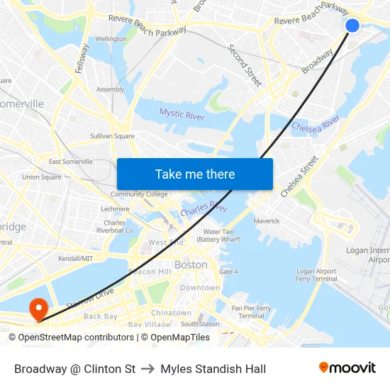 Broadway @ Clinton St to Myles Standish Hall map