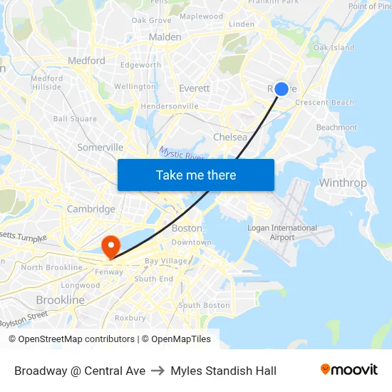 Broadway @ Central Ave to Myles Standish Hall map