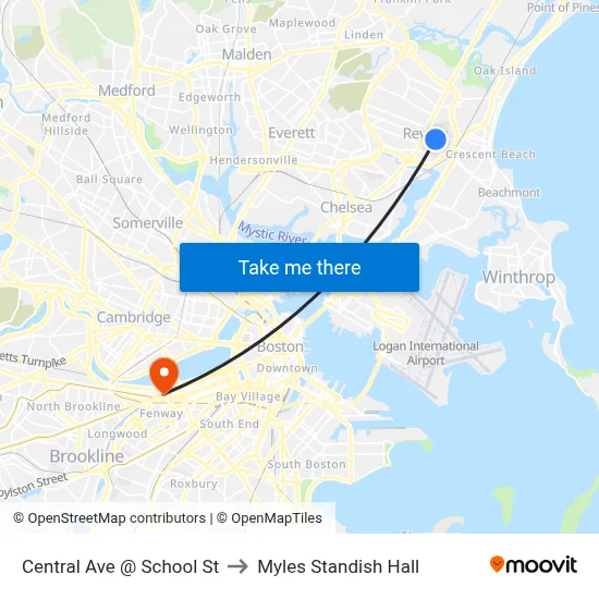 Central Ave @ School St to Myles Standish Hall map